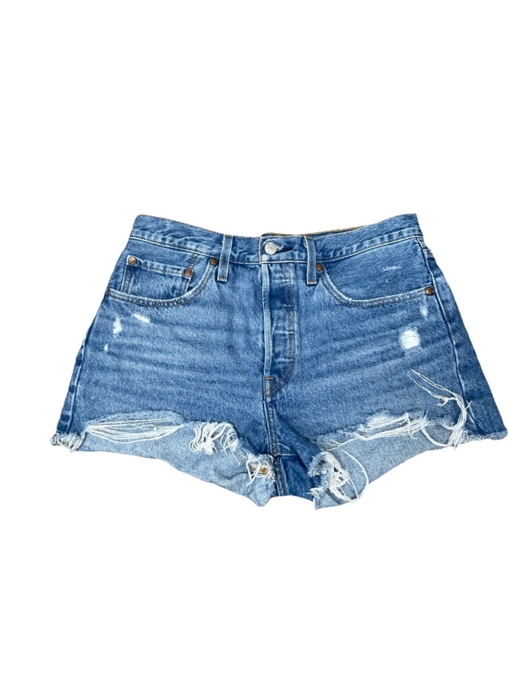 Levis 501 Premium Denim Jean Shorts Cut Off High Rise Size 30 Button Fly